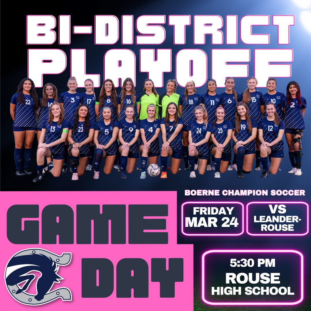 ChampionSoccer's tweet photo. ๐ฅโฝ๏ธ Itโs Playoff Season!โฝ๏ธ๐ฅ
The Lady Chargers will travel ๐ to the Austin area tomorrow for a bi-district playoff game ๐ Leander-Rouse.
Letโs go Chargers! ๐ฅโฝ๏ธ
#breakthebracket
๐๏ธFriday, March 24
๐ Leander Rouse
๐ 5:30 PM
๐๏ธ Rouse HS Stadium https://t.co/rBQcS4Zz9J