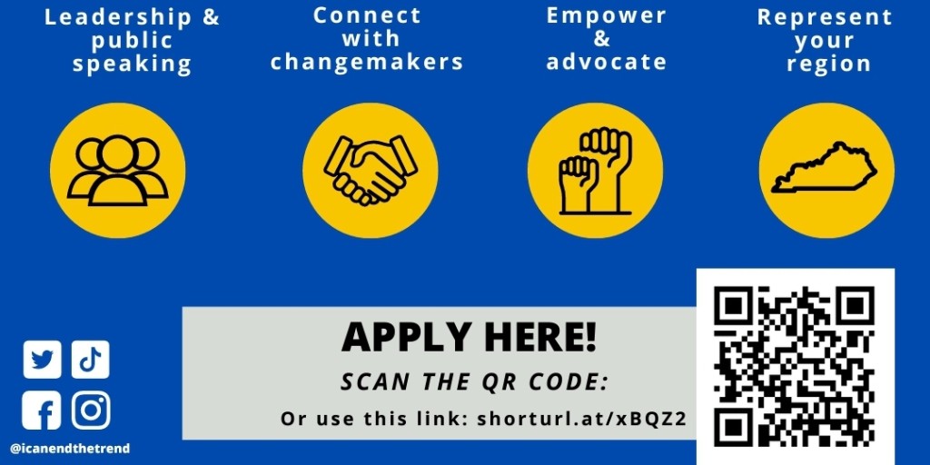 Please see the attached flyer for UK's #ICANendthetrend youth advisory board! This is an awesome opportunity for students to make a difference in tobacco control and prevention. Deadline to apply is 4/21/23! #bcps #vapingprevention #kentucky