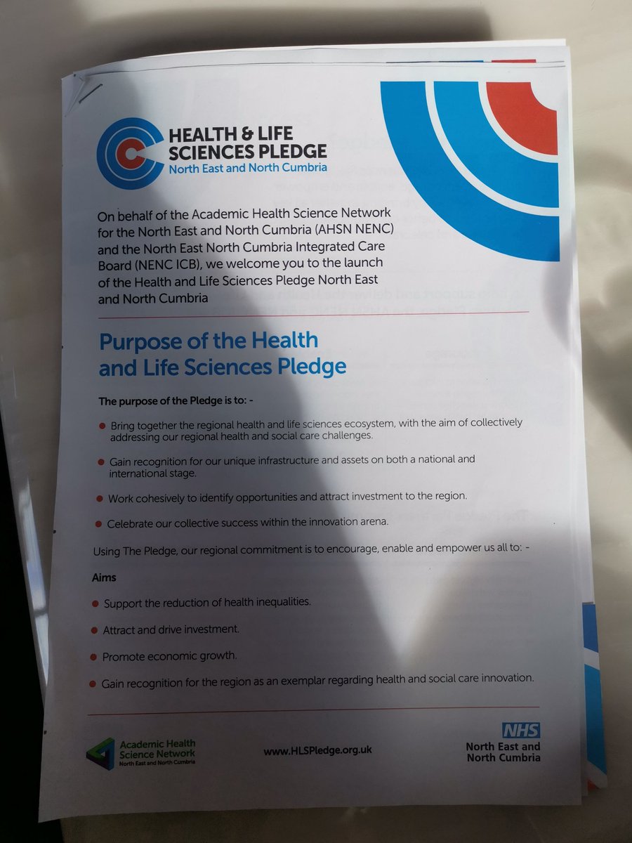 Delighted to be attending the @AHSN_NENC Health & Life Sciences launch event and to see that the first aim is to support the reduction of health inequalities #HLSPledge @NorthumbriaUni