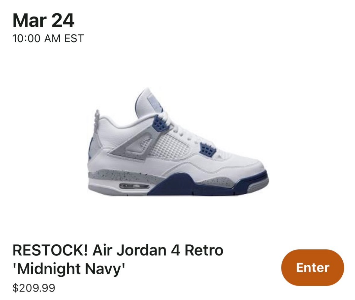 SOLELINKS on Twitter "Ad Air Jordan 4 Retro 'Midnight Navy' restocking tomorrow (3/24) at 7am
