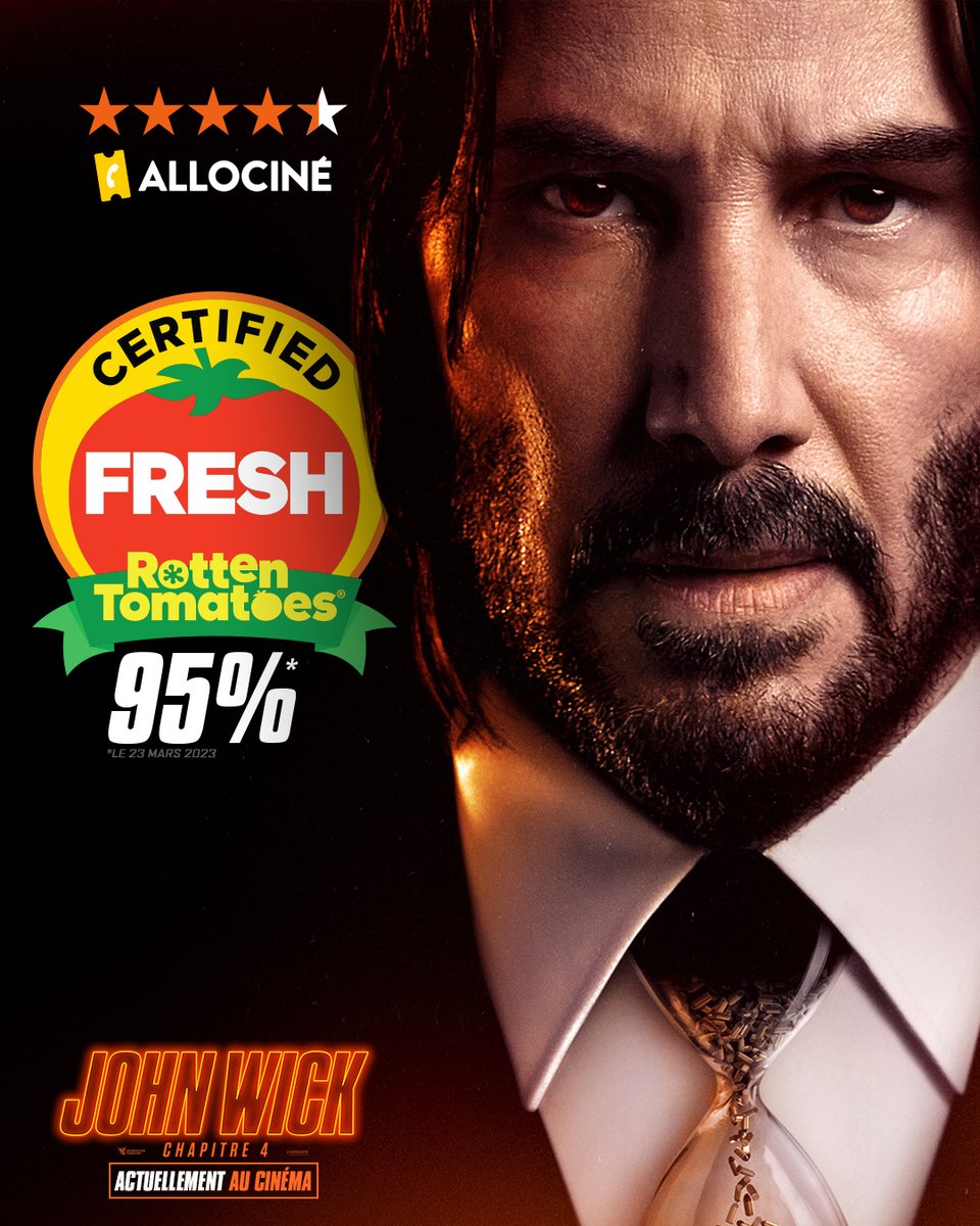 Metropolitan_Fr's tweet photo. Les communautés de @RottenTomatoes et @allocine sont unanimes ! Le 4ème volet de la saga John Wick et LE film à ne pas rater ! Réservez dès maintenant votre place : https://t.co/Zwua10Kxf1 #JW4 #JohnWick4 https://t.co/O5e86rVk3c