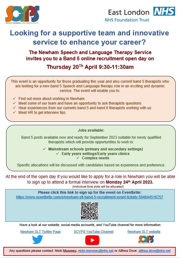 scyps_slt_sch's tweet photo. ❗RECRUITMENT OPPORTUNITY❗

Would you like to enhance your career by working in a supportive team and providing an innovative service?

If your answer is YES, then join us in our Band 5 online recruitment open day🎉

Job description below.
#Newham #NHSJobs #NHS #Recruitment https://t.co/n15EIaJR3J