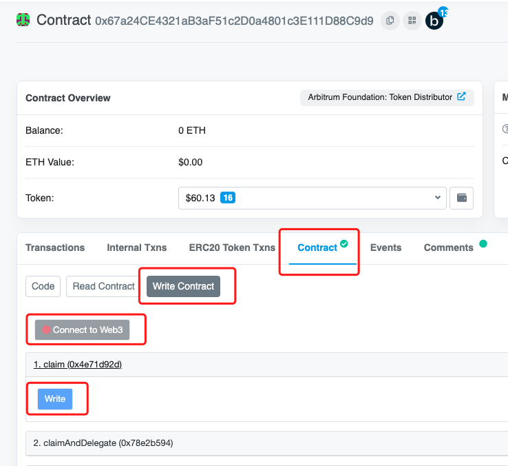Magi0x's tweet photo. Today Arbitrum experienced significant congestion. Here is a quick way to claim $ARB tokens.

1. arbiscan
2. click "Contract"
3. click "Write Contract"
4. click "Connect to Web3" and connect with your Metamask
5. click "claim"
6. click "write" button

https://t.co/bUO3AJILWD https://t.co/8qySKHfeWL