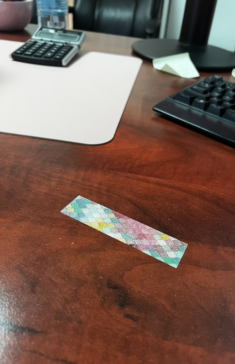 This pretty little thing is a “calm strip”. It is a sensory sticker with a unique texture that can help you regulate and focus. My own convenient fidget. Perfect for staff and students! @FMPSD #inclusiveed #fidget #sensory #regulation