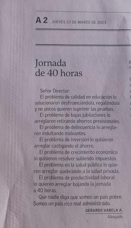 Que buena reflexión de <a href="/GerardoVarela_A/">Gerardo Varela Alfonso</a> sumemos a eso ministros que son desmentidos públicamente en TV por subsecretarios, osea un mal gobierno.