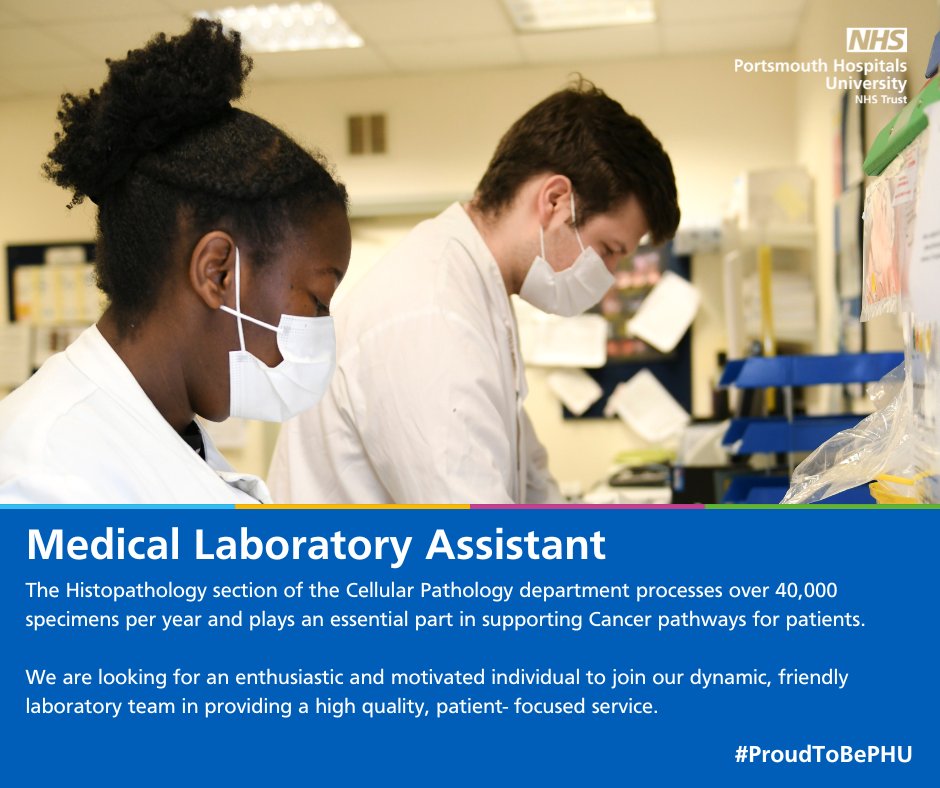 PHU_NHS's tweet photo. It's time for our #JobofTheWeek 💼

We are currently hiring a Medical Laboratory Assistant.

For more information and to apply, head over to the NHS Jobs website 👇

https://t.co/B9Mz7BgNYF

#ProudToBePHU https://t.co/HCtseWqYmh