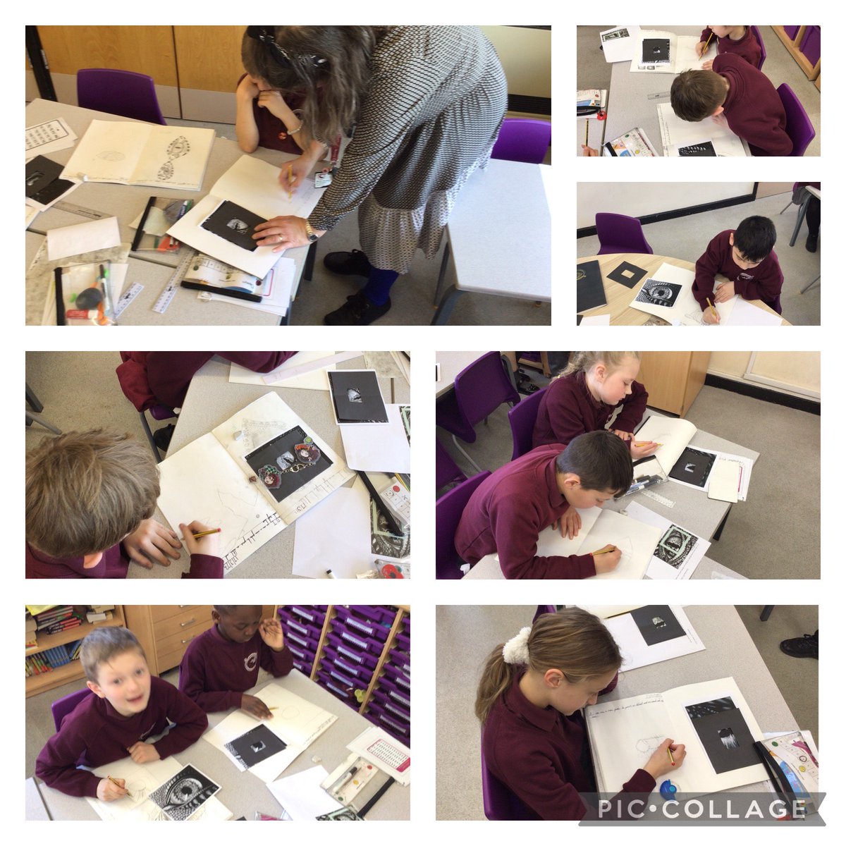 Today Mr Williams’ class have enjoyed an art lesson with Mrs Stockton about using a viewfinder to zoom in and focus on the detail of a picture.