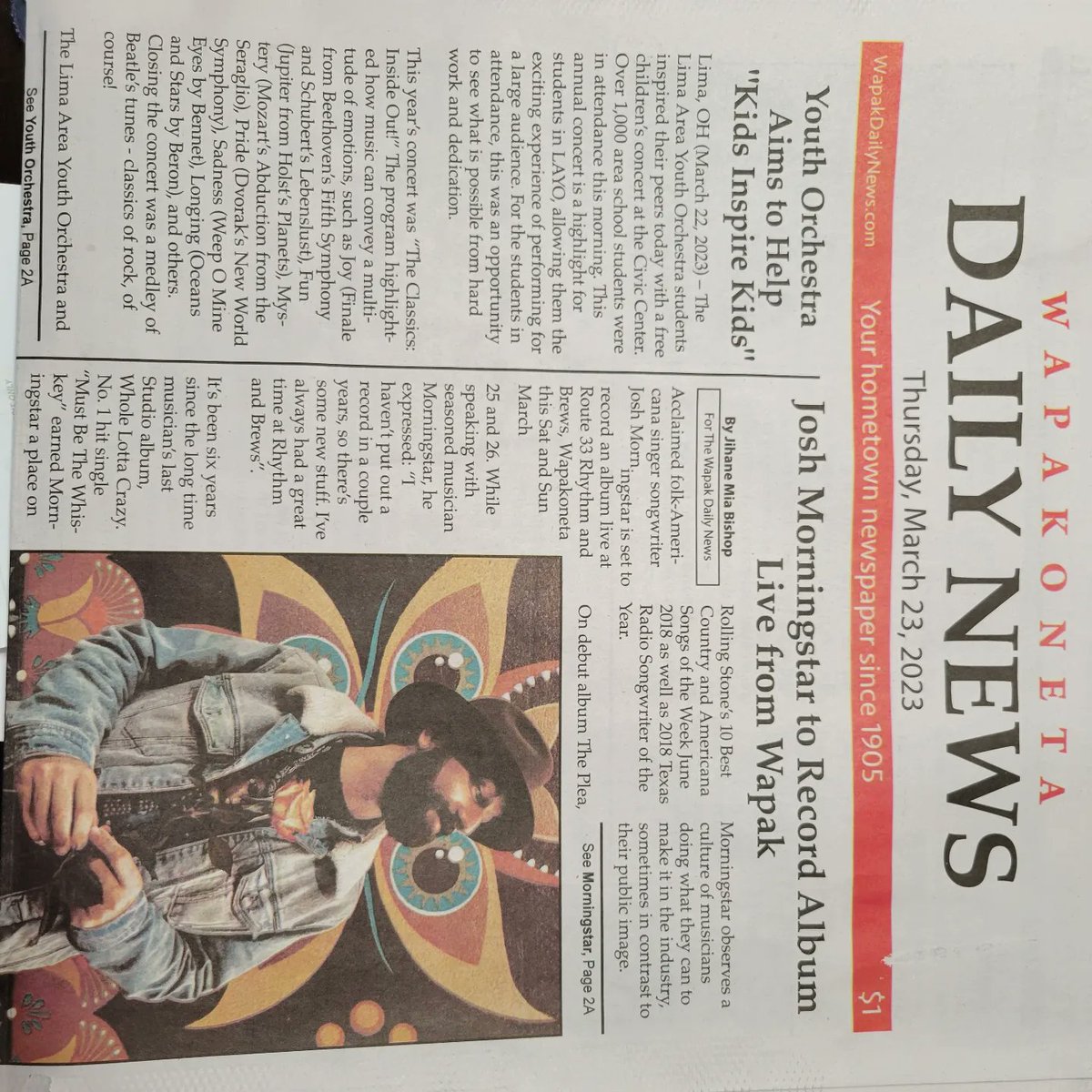 Made the front page for <a href="/joshmorningstar/">Josh Morningstar</a> live recording <a href="/route33r_b/">Rt 33 Rhythm & Brews</a> this Saturday and Sunday March 25 &amp; 26.  Thank you <a href="/WapakDaily/">Wapak Daily News</a> <a href="/hogie2515/">Hogie</a> and Jihane Mia Bishop!!