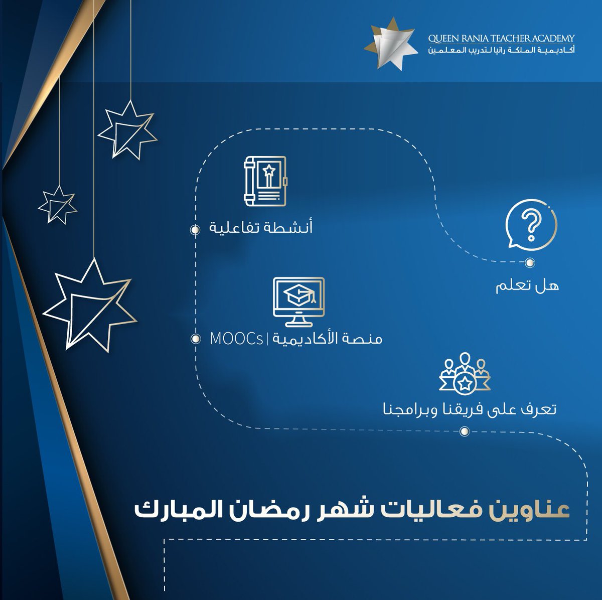 QRTAJO's tweet photo. شهر رمضان سيكون فرصة نتوقف فيها في محطات تعليمية تستهدف التربويين والمعلمين،أولى المحطات تلتقون فيها فريق الأكاديمية عبر فيديوهات تتضمن عرضًا لبرامجنا،وفي المحطة الثانية تتعرفون فيها بعض المساقات المجانية،وفي المحطة الثالثة تجدون فيها أنشطة تفاعلية،ومعلومات قيّمة في فقرة هل تعلم. https://t.co/WQUw0eynog