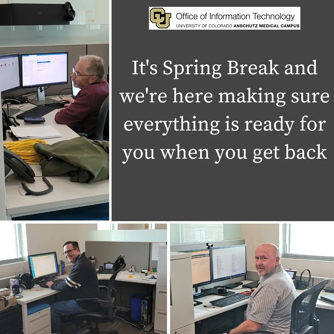 CUAnschutzOIT's tweet photo. It's spring break but our Enterprise Network &amp; Hosting team is still here, on campus and remote, making sure everything is running and operational so that when you all return on Monday it'll be easy to get back into the swing of things without any distruption. https://t.co/o5VtiZnhTk