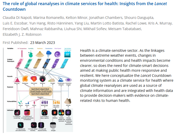 Want to know how climate change is affecting human health in your region but lack climate data to start with? We @LancetCountdown use #reanalyses! Discover how they provide us with free, quality-checked climate information everywhere in the world 👉doi.org/10.1002/met.21… 🌐⚕️🌦️