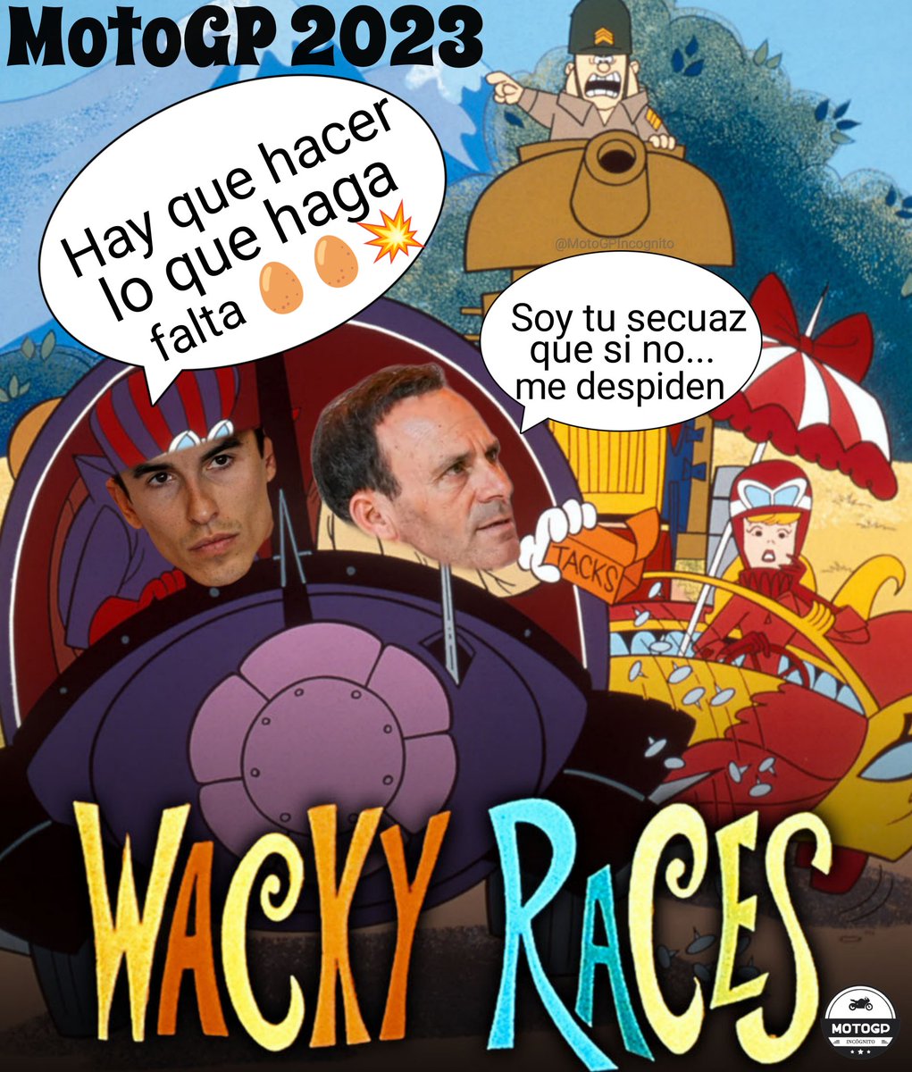elsantoAMA's tweet photo. MotoGP 2023 Perfect combination
Honda Marc Márquez & Alberto Puig
Son Pierre Nodoyuna & Pulgoso 😂
(Wacky Races) Sprint Races las "armas" de Marc Márquez estarán al máximo⚠️ #Meme #Parody #Humor
#SportMeme #HondaMeme #Sprint
#MM93 #ALLIN #marcmarquezallin
#PortugueseGP #Portimao https://t.co/7NqsLNqd4j