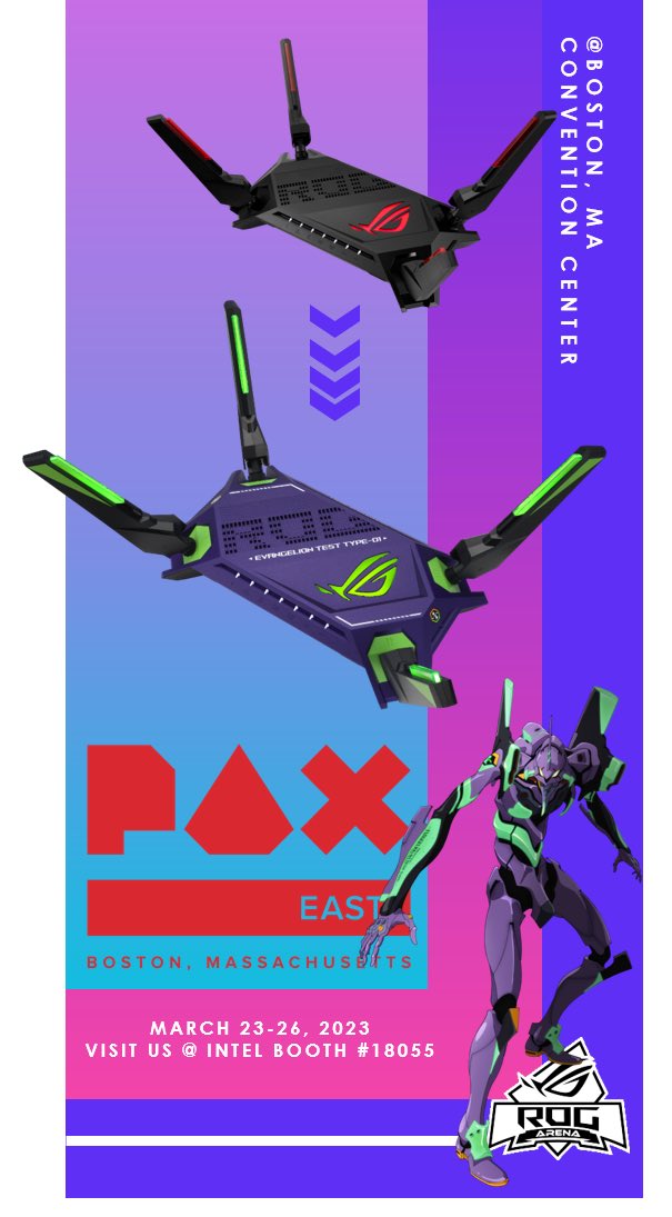 asus__router's tweet photo. Not your ordinary router, we’ve turned the ASUS EXCLUSIVE #ROG RAPTURE GT-AX6000 router into the mighty #Evagelion01. Enjoy the outperformance of this beast!

#GTAX6000 #ROGrouter #Gamingrouter #EVA #PAXeast  
#conventioncenter #animation #animationintoreality #Boston https://t.co/dzNGjMTpCf