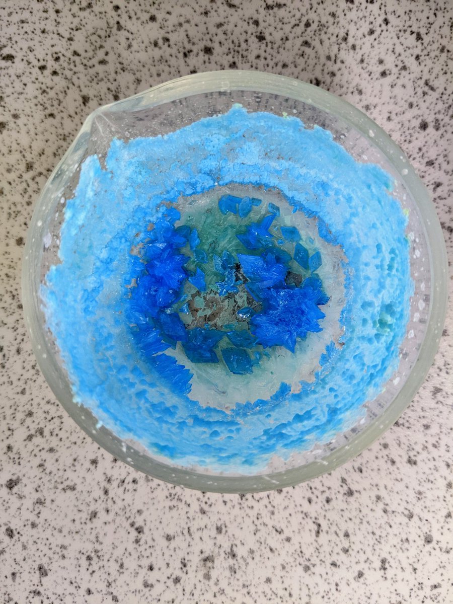 My S3 Chemists have been learning about neutralisation reactions this week. Preparing copper sulfate via the neutralisation of sulfuric acid using copper oxide - the crystals look great! 🧫🧪🥽 #STEMeducation #Chemisrty