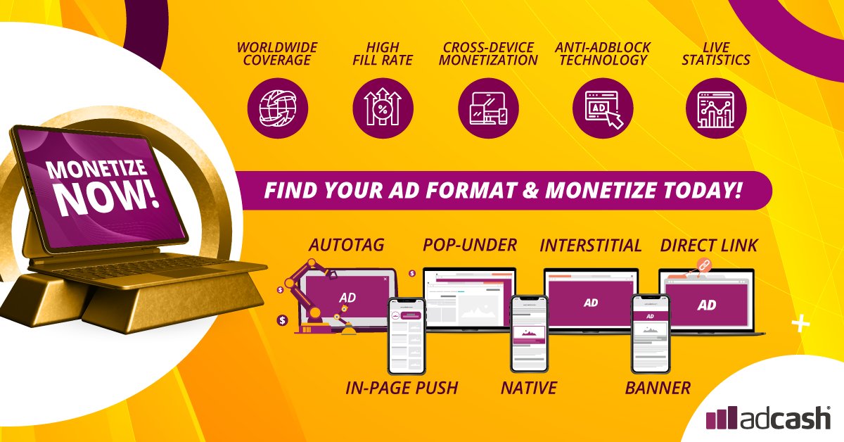 Adcash's tweet photo. Our #publisher platform is designed to help you #monetize your traffic! We offer a wide range of tools to make traffic #monetization easy! 😎 

Another “easy” with us is to boost your earnings - by referring new publishers to #Adcash! All answers here 🚀https://t.co/4i9SuTXwrb https://t.co/9vLy5irMxy