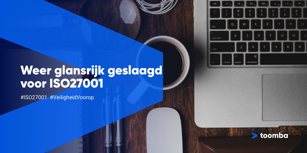 toomba_nl's tweet photo. Vol trots herhalen wij de woorden van de Lead Auditor tijdens de her-controle voor ISO27001: "Jullie zijn glansrijk geslaagd."
Onze manier van werken en het ISMS zijn wederom officieel gecertificeerd voor ISO27001!
#ISO27001 #INSTANT27001 #digitrust #iso https://t.co/3W5OfpP7Zs