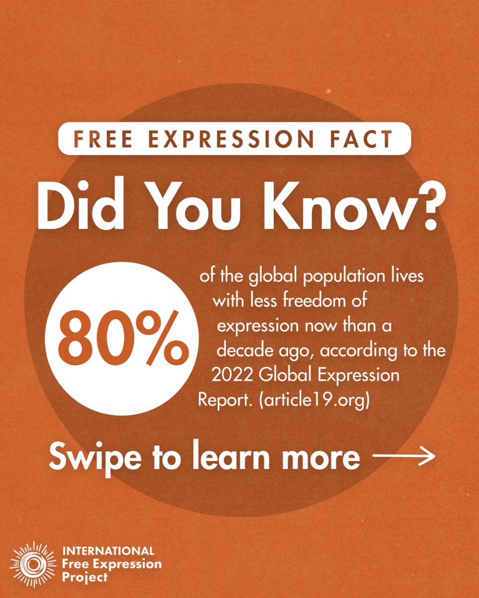 IntlFreeEx's tweet image. Did you know that 80% of the global population lives with less freedom of expression now than a decade ago?

Visit ifep.io to learn about how we&apos;re fighting for free expression. 

#freeexpression #advocacy #activism #funfact