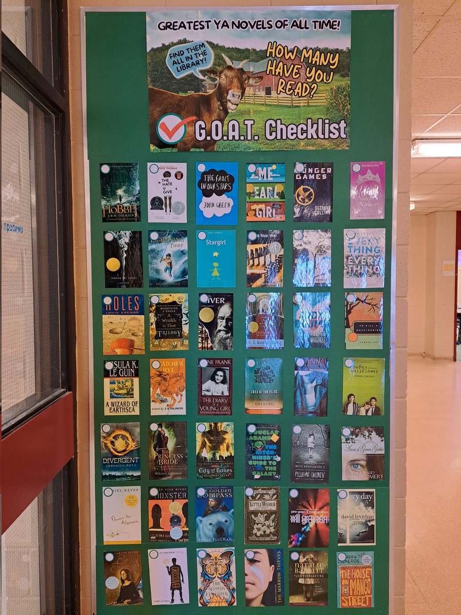 BethPowerTL's tweet photo. YA G.O.A.T. checklist. 35 of the greatest of all time Young Adult novels. How many have you read? #YA @nlesd @mdjh @TeacherLibNL #canva #Pixar #rasterbator_net https://t.co/sbEyWodNSo