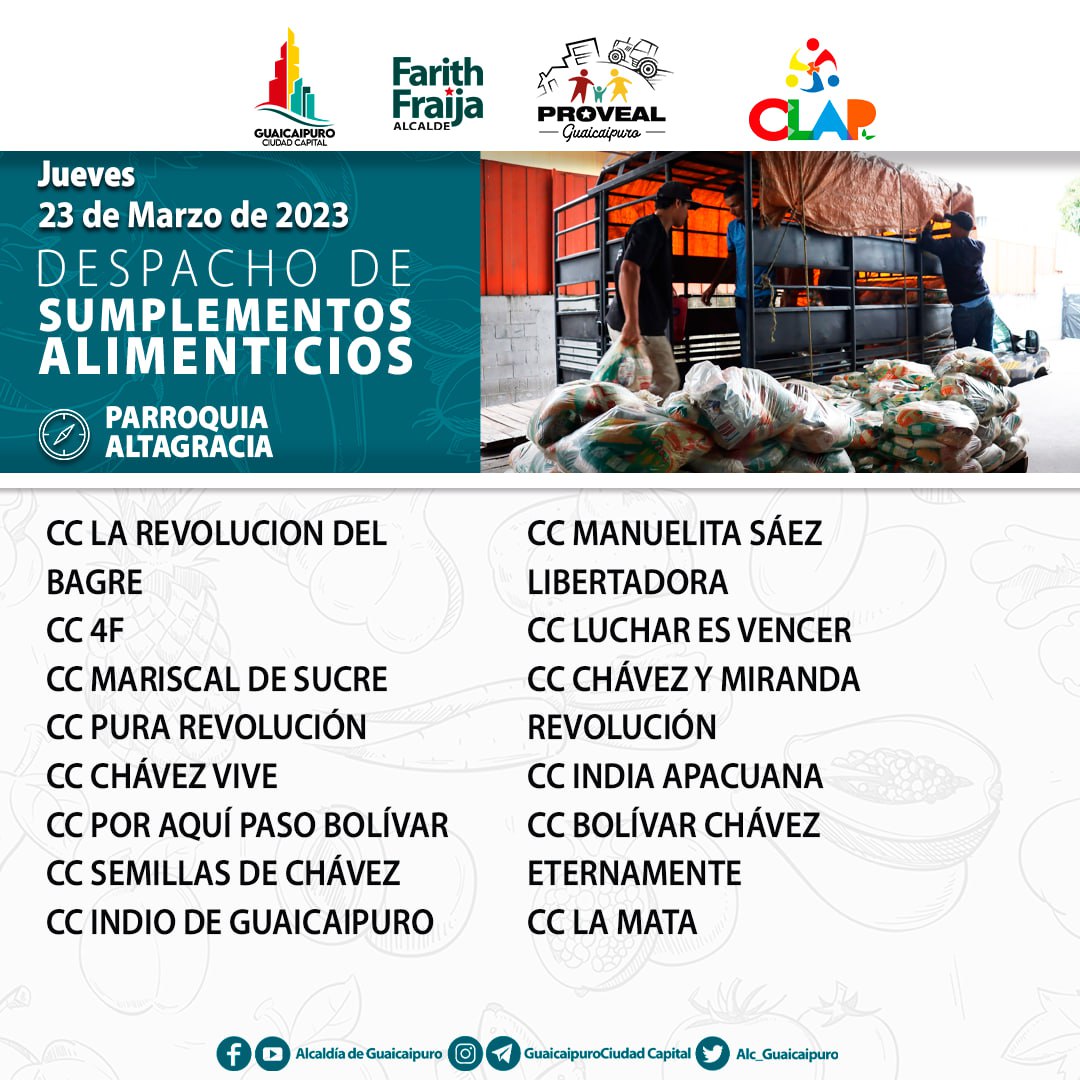 Alc_Guaicaipuro's tweet photo. #Atención 📢|| La Proveeduría de Alimentos #Proveal lleva a cabo el día de #hoy la distribución de suplementos alimenticios en la parroquia Altagracia de la Montaña.
#NiCorrupciónNiPrivatización
#GuaicaipuroCiudadCapital
#Entérate
#23Mar https://t.co/skjWOELATB