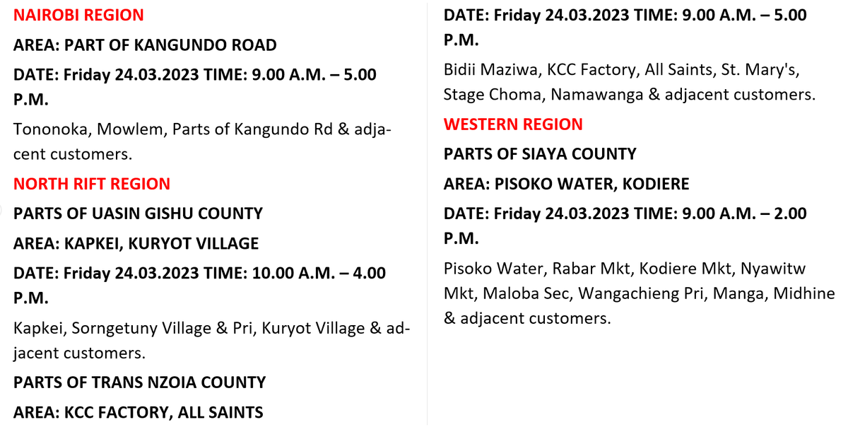 KenyaPower_Care's tweet photo. Hello, these areas will be affected by scheduled power interruptions tomorrow: ^DO https://t.co/Q9YKNUH5fk