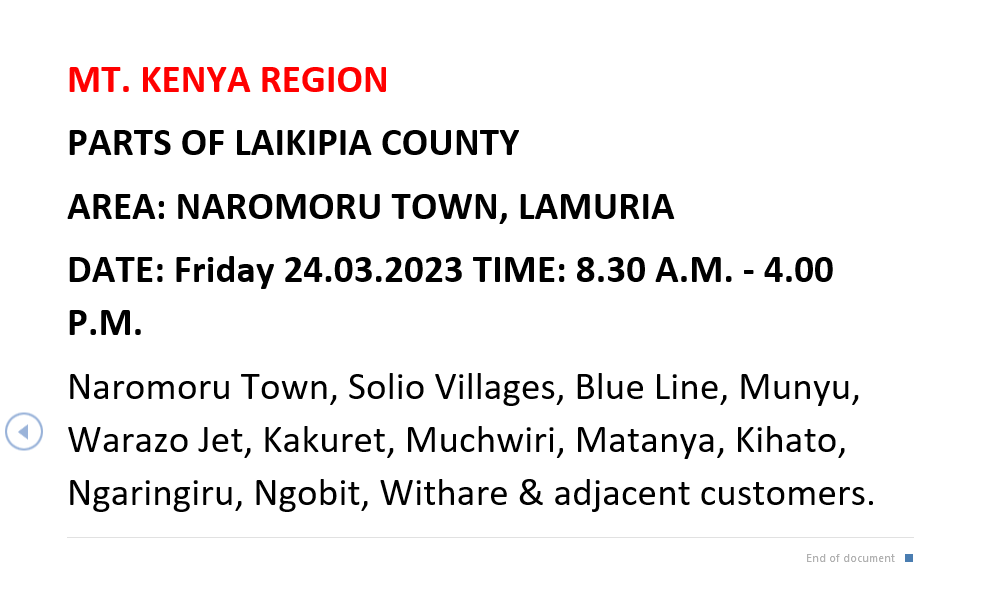 KenyaPower_Care's tweet photo. Hello, these areas will be affected by scheduled power interruptions tomorrow: ^DO https://t.co/Q9YKNUH5fk