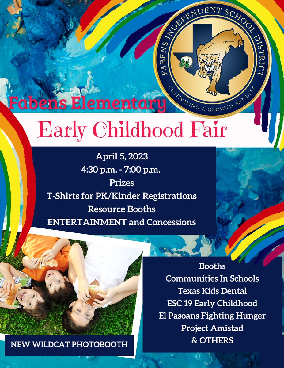 jbarbafisd's tweet photo. Save the Date: April 5, 2023
Fabens ISD Early Childhood Fair
Early Childhood Education #5daysaweek
@VamosVijil @FabensISD https://t.co/iyenM5d90G