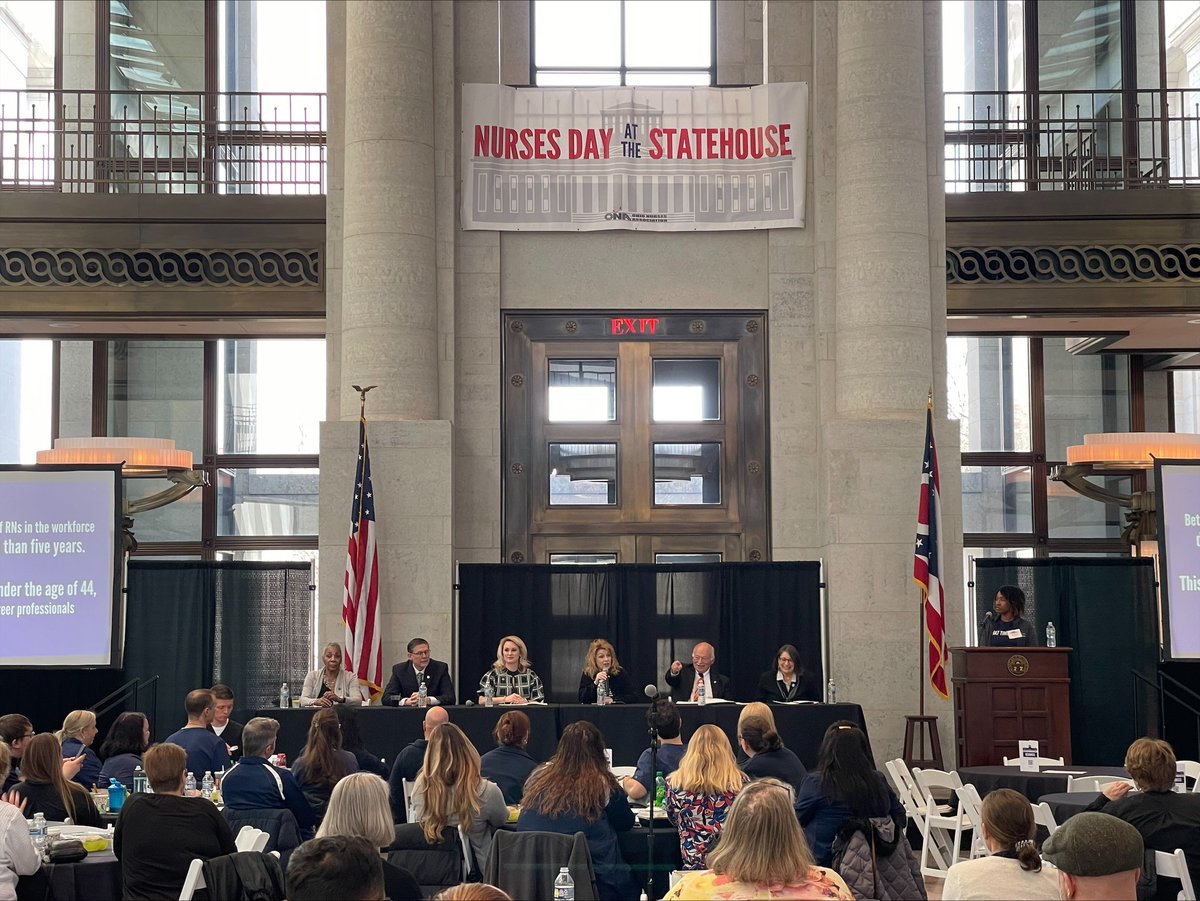 OhioNursesAssoc's tweet photo. A HUGE thank you to our #NDASH23 Legislator Panel!
We appreciate your time and attention to such critical issues.#safestaffing #workplaceviolence #OhioNurses #Ohio @cingram32 @RepJoeMiller State Representative Melanie Miller @jenniferforrep @bobdhackett and @nickieantonio https://t.co/logcuhVu4s