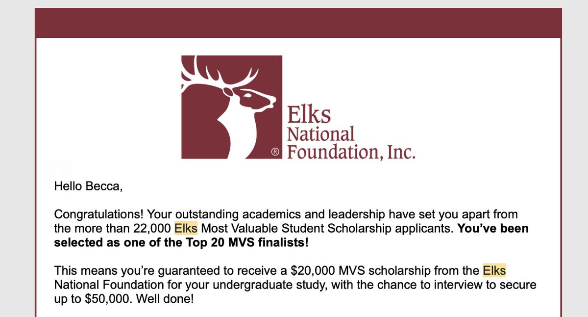 Oh my gosh!!! I could not be more grateful to have been selected to become a part of the Elks family! I can't wait to meet everyone in Chicago in a few weeks :). This is an opportunity of a lifetime. Thank you so so much <a href="/ElksNtnlFndtn/">ENF</a> <a href="/NBCAO/">NB Prep College Advising Office</a> #Elksmostvaluablestudentfinalist