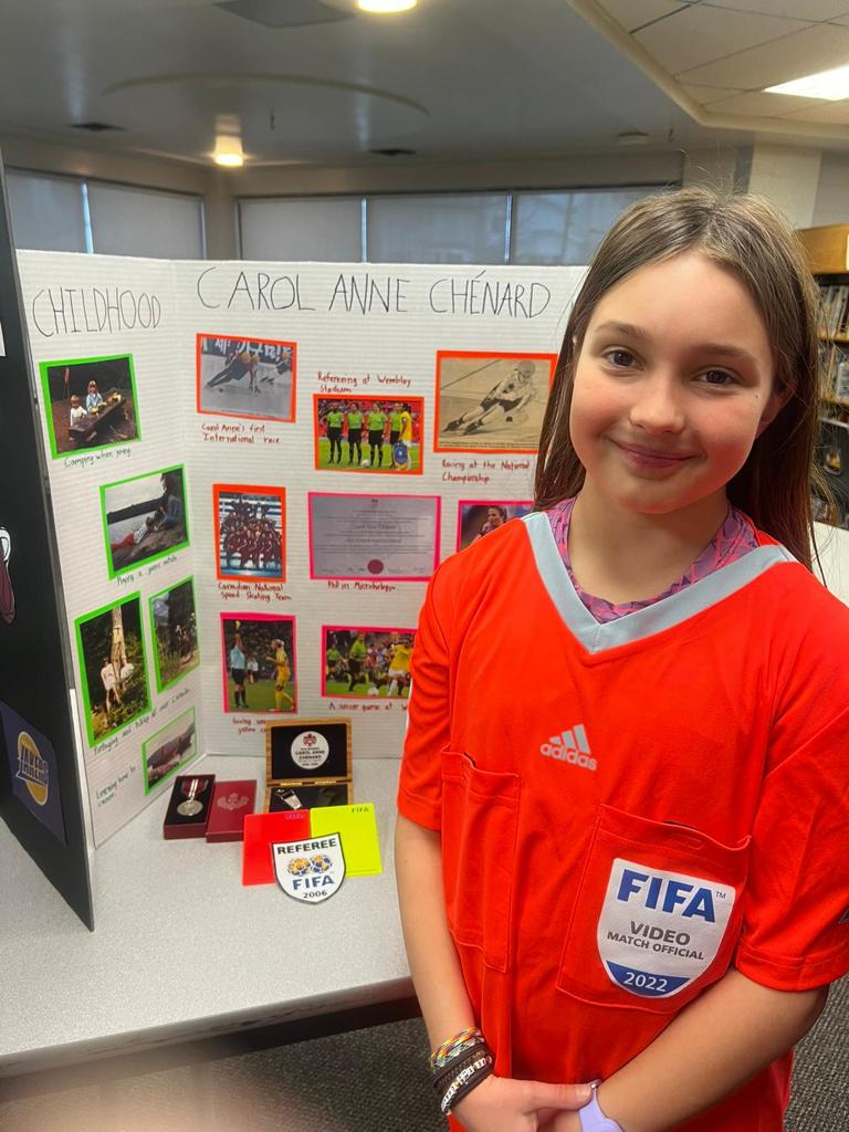 It was Living Museum Day at <a href="/HenryLarsenE/">Henry Larsen ES</a> &amp; 9 was dressed as a <a href="/FIFAcom/">FIFA</a> referee to represent <a href="/Chenard_CA/">CarolAnne Chenard</a>. From childhood-Speed Skating-PhD-Gov of 🇨🇦-her next <a href="/FIFAWWC/">FIFA Women's World Cup</a> she knew it all &amp; was ready to share it all. Great work kiddo!