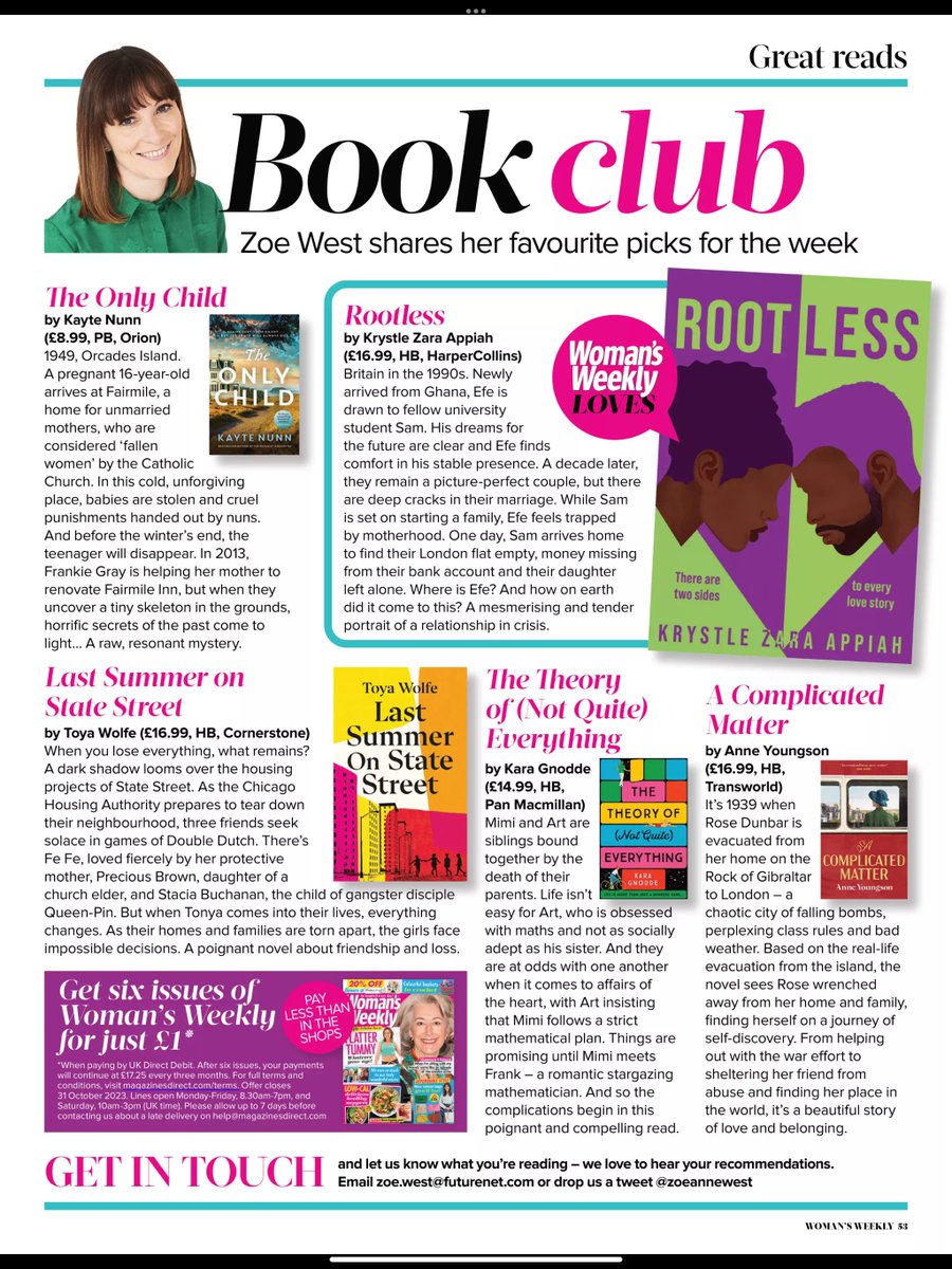 And #TheTheoryofNotQuiteEverything is a pick of the week for @zoeannewest @WomansWeeklyMag! 'A poignant and compelling read'