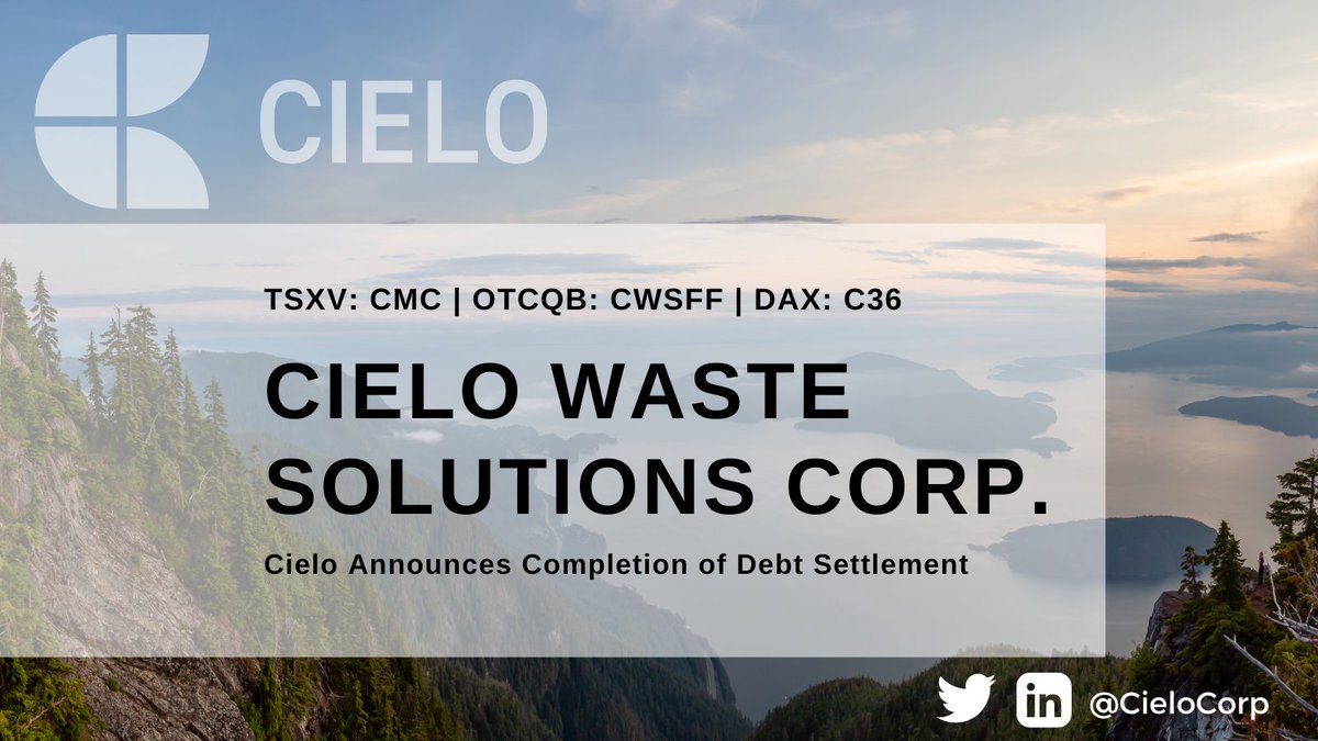 Cielo Announces Completion of Debt Settlement

Read full news release here: cielows.com/corporate-upda…

#energy #wastetofuel #energytransition #wastesolutions #financing
