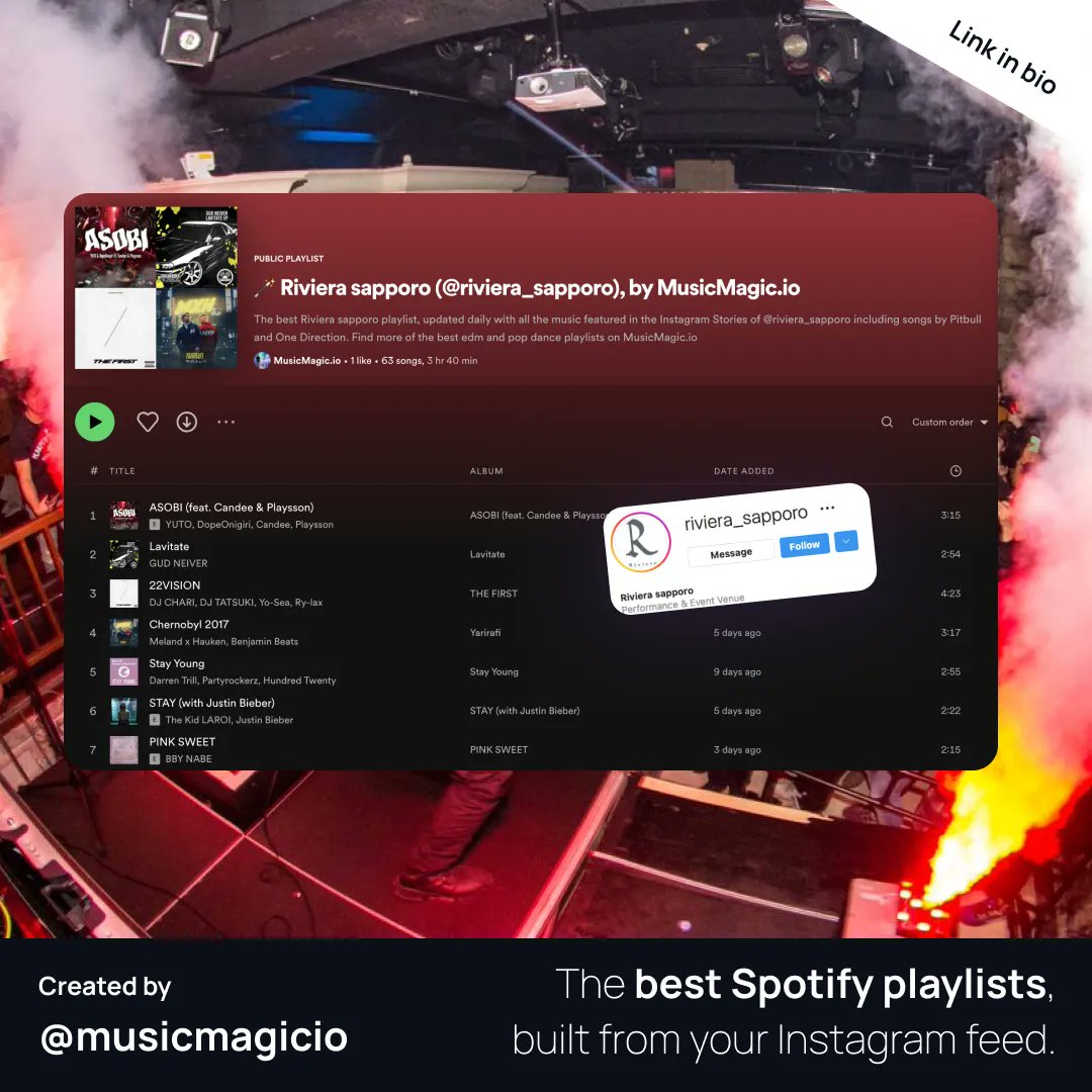 musicmagicio's tweet photo. 💥 Get the best @riviera_sapporo vibes with our latest playlist curated by @MusicMagicio 🪄 
#nowplaying #spotifyplaylist #playlist #musicplaylist https://t.co/kmON73ny47 https://t.co/1L6OMT4cSH