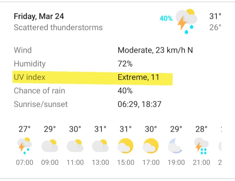 Paul_Handzel's tweet image. Google #Pixel    weather widget clearly taking the This Is Spinal Tap approach to reporting... tomorrow's UV Index is being cranked up to 11 🤘