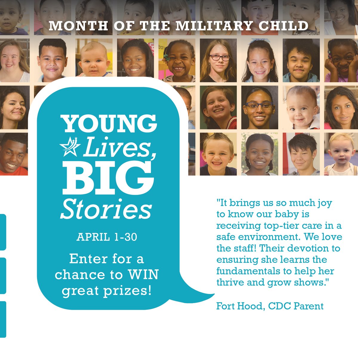 ❣️Army children and youth, get ready to tell YOUR story! The Young Lives, BIG Stories Contest opens in April and you could WIN great PRIZES! How do you answer, “What does it mean to be a military child or youth?” ArmyMWR.com/YLBS #ArmyMOMC2023
