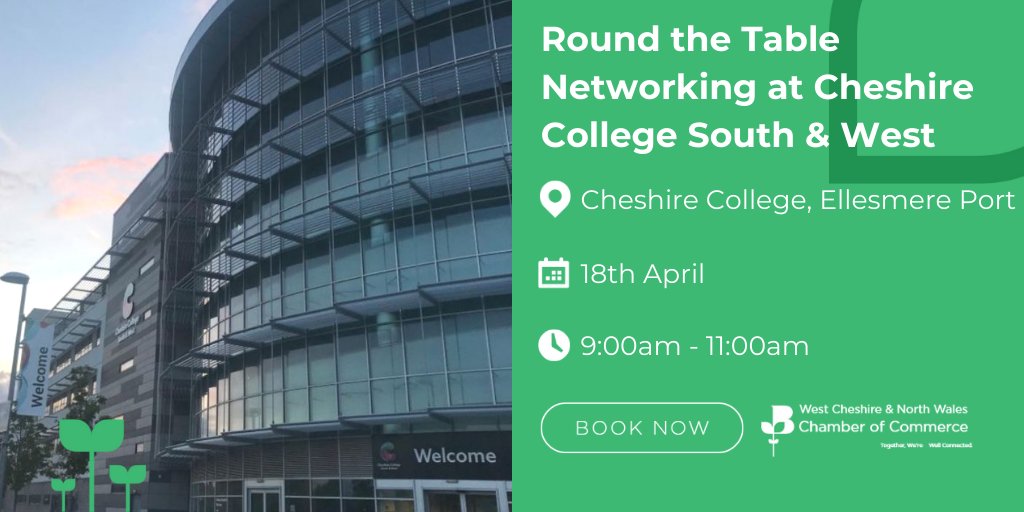 Join us for our next Round the Table Networking!

Next month we’re heading to <a href="/CheshireCollSW/">Cheshire College - South & West</a> where attendees will get the chance to build them all important business connections! 🥐🤝

Book here 👉  buff.ly/3FuVZOC