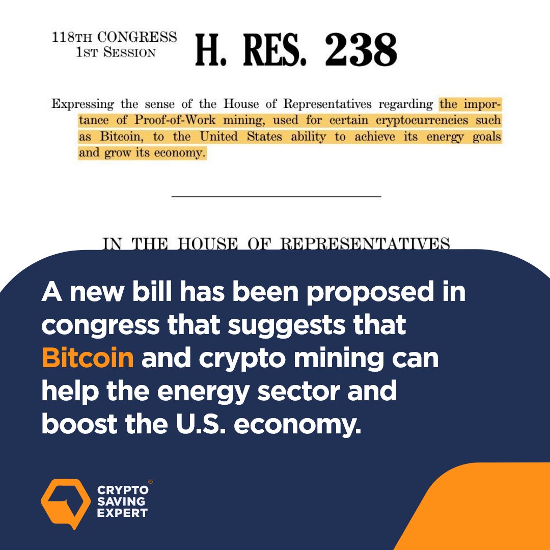 CryptoSavingExp's tweet photo. Bill introduced by Congress to encourage #Bitcoin mining in U.S. ⛏️ 🇺🇲 https://t.co/9b1x3XN2Bq