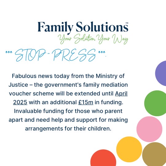 Great news for children and families.

#MOJ #ministryofjustice #mediation #mediationworks #familymediation #familysupport #separation #childrenfirst #AvoidCourt #conflictresolution #conflictmanagement #keeptalking #workingtogether #workingitout
familysolutionsnow.co.uk