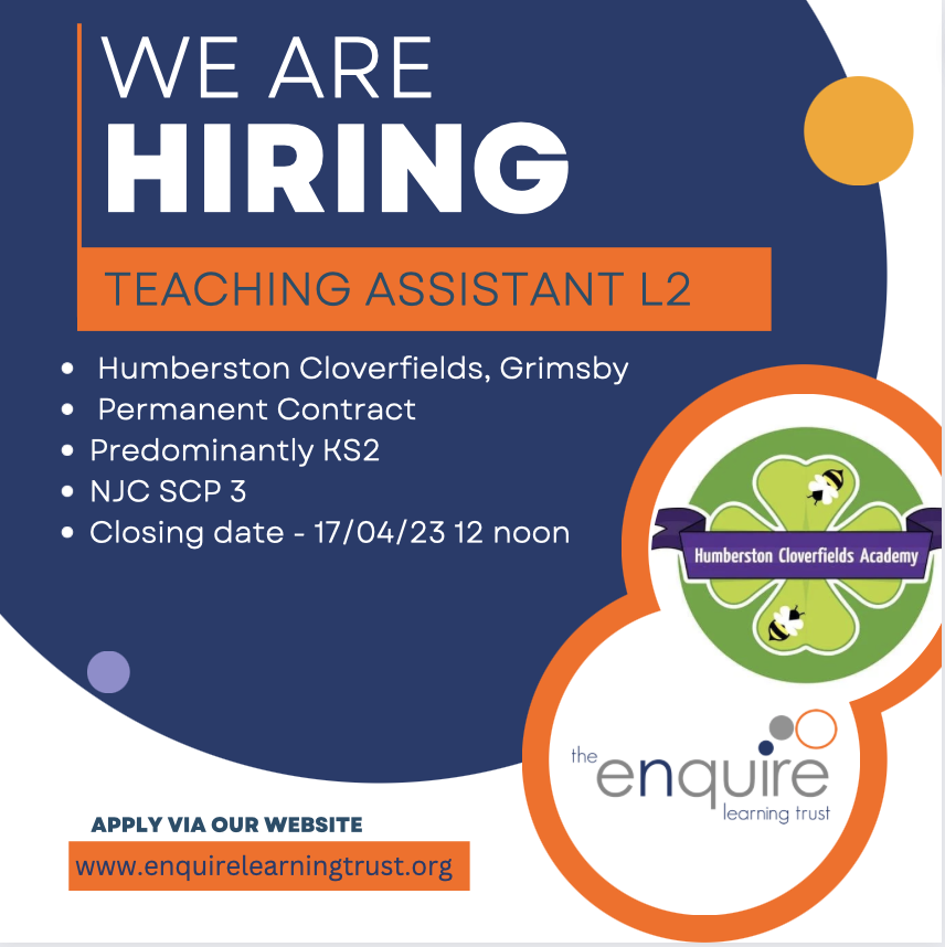 EnquireTrust's tweet photo. 💥We are looking for a Teaching Assistant to join The Enquire Learning Trust🧡
Interested? Or know someone who might be? Please Share!
📍Humberston Cloverfields Academy, Grimsby
🗓️17th April 2023, 12noon
More information and application can be found here - https://t.co/mfsMBOMikS https://t.co/HJouGPBTiF