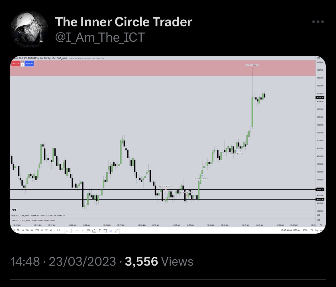 ISeeYourStops's tweet photo. So, ICT calls a trade live and loses 9 handles in front of everyone. 

Then he wants to make up the 4.75 he lost. (He means 9 but can’t add up)

Time to appear with a screenshot of another paper trade he took but didn’t call live #fraud

@Guruleaks1 @RealVinnyEmini @DwayneWshover https://t.co/t1qaZPtedq