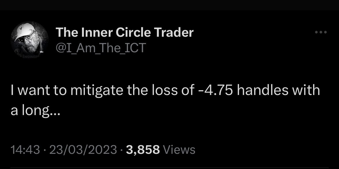 ISeeYourStops's tweet photo. So, ICT calls a trade live and loses 9 handles in front of everyone. 

Then he wants to make up the 4.75 he lost. (He means 9 but can’t add up)

Time to appear with a screenshot of another paper trade he took but didn’t call live #fraud

@Guruleaks1 @RealVinnyEmini @DwayneWshover https://t.co/t1qaZPtedq