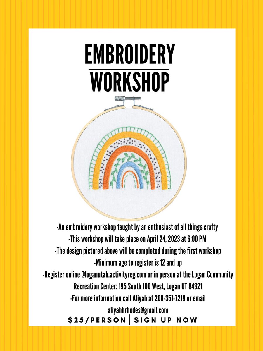 cityoflogan's tweet image. #loganutah #WeAreLoganParksAndRec #emboridery #workshop #RegisterNow at loganutah.activityreg.com!