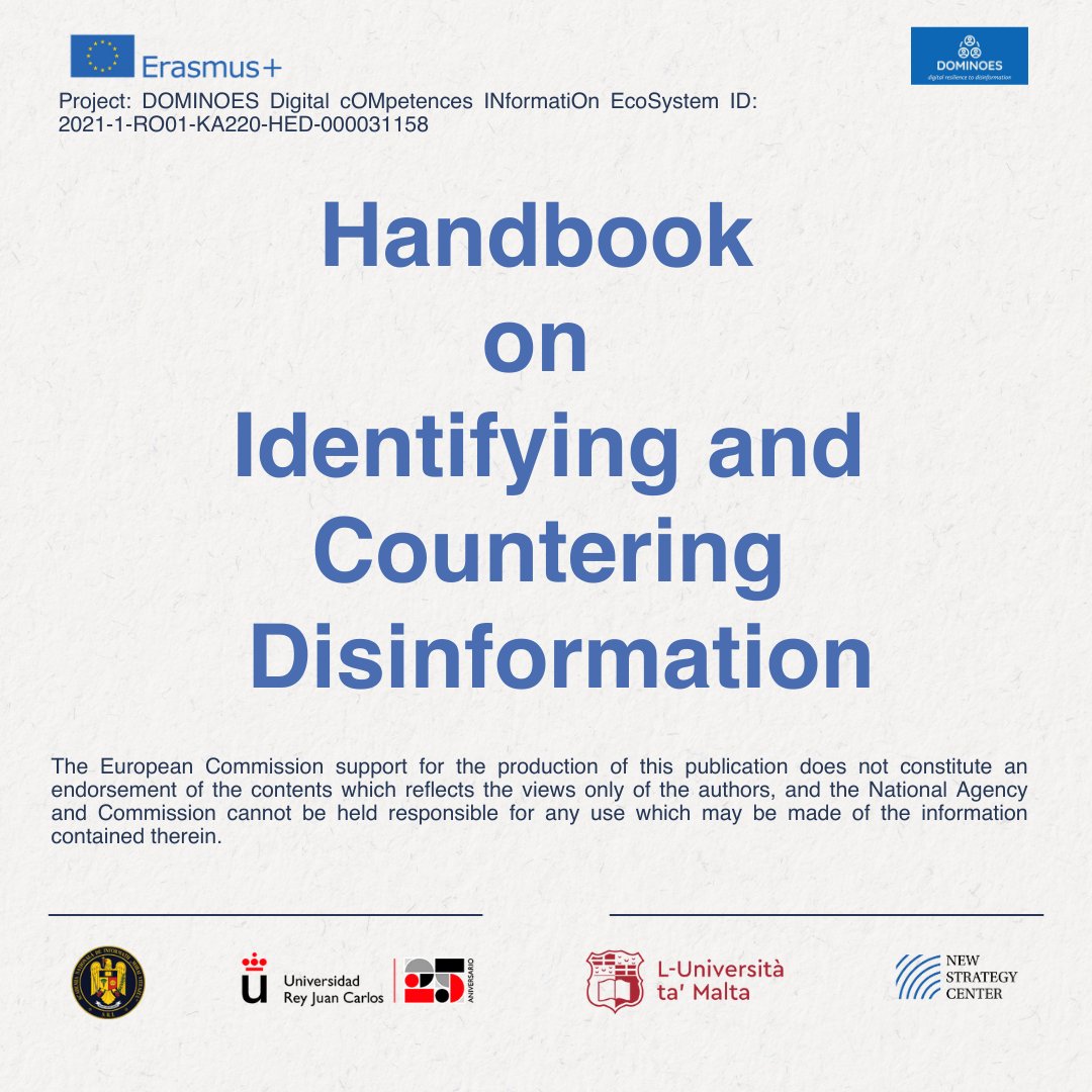 🔎The #ERASMUS+ funded project #DOMINOES releases The #Handbook on Identifying and Countering #Disinformation. The goal of the project: develop the citizens’ abilities to recognise, evaluate and react appropriately to disinformation projectdominoes.eu/the-handbook-o…