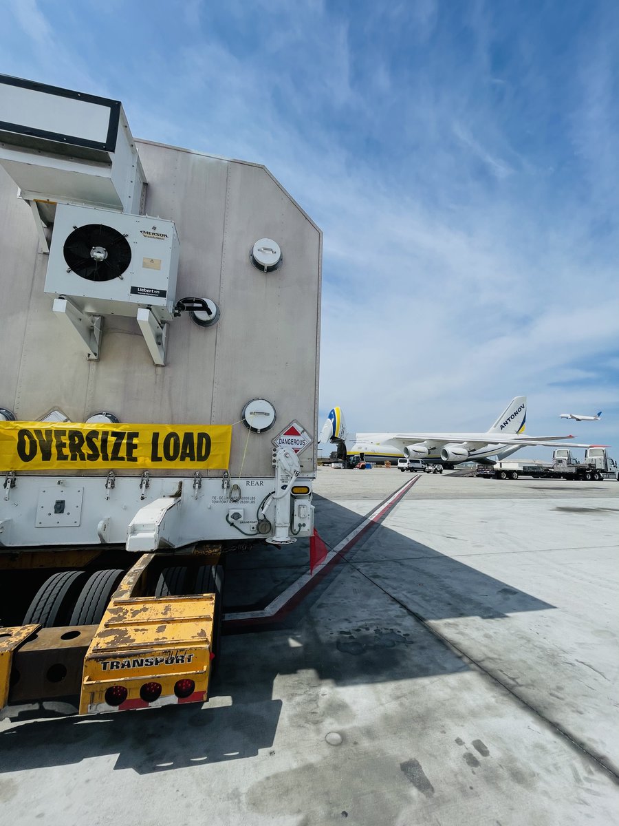 viasat's tweet photo. An empty @AirlinesAntonov can only mean one thing...#ViaSat3Americas has arrived at the Florida Space Coast! Up next: final testing before launch with @SpaceX onboard the #FalconHeavy rocket. 🚀  
 
More on #ViaSat3: https://t.co/hPLNITdZSJ https://t.co/3IPR4wwzOb