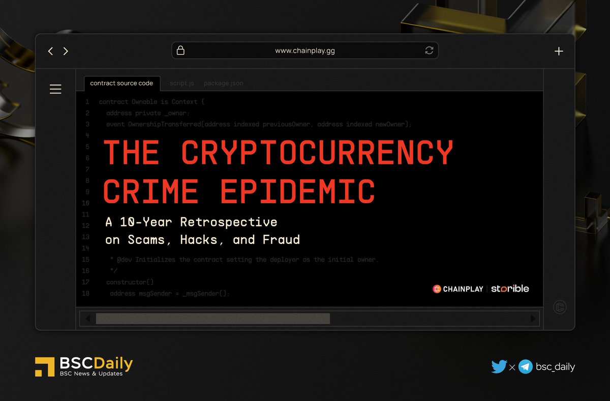 A 10-Year Report on Crypto Crime by <a href="/Chainplaygg/">ChainPlay.GG</a> and <a href="/storibleagency/">Storible Agency</a> 🔐

In 2022, crypto crime hit an all-time high of $12B stolen.

This means 1.4 million US dollars were lost every hour.

Check out the full report here👇: chainplay.gg/blog/crypto-cr…

#cryptocrime #cryptoscam