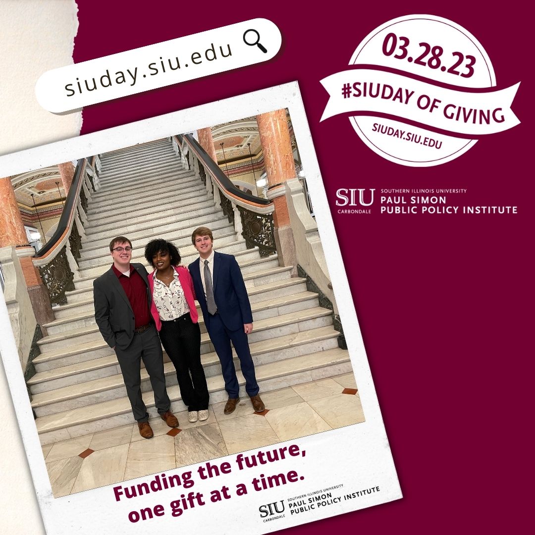 PSimonInstitute's tweet photo. Save the date! March 28, 2023 📅

Support the Institute on #SIUDay of Giving. 🙌

Your gift to the Institute makes an impact. Help us fund the next generation of public service leaders! 

Every gift counts. 🎁

Learn how to support the Institute. ➡️ https://t.co/aLlzVglz3E https://t.co/FZ9FiXPANU