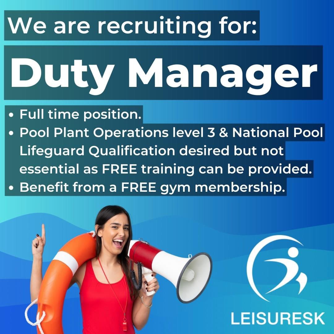 #HIRINGNOW Duty Manager at Grantham Meres Leisure Centre.
Salary £23.5k includes Free Gym Membership. Apply Now: jobs.gohire.io/leisuresk-limi… #JobAlert #vacancies #jobseeker