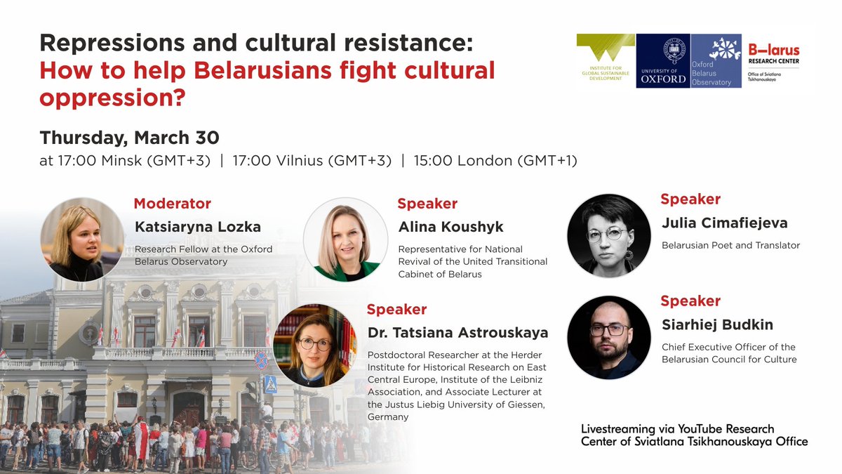 📢How do Belarusians inside & abroad fight for their cultural & historical heritage?

Join us for the next #OBOWebinar on 'Repressions & #CulturalResistance: How to help Belarusians fight cultural oppression?'

🗓️30 March, 15.00 UK time

🔗Register here: obo.web.ox.ac.uk/event/repressi…