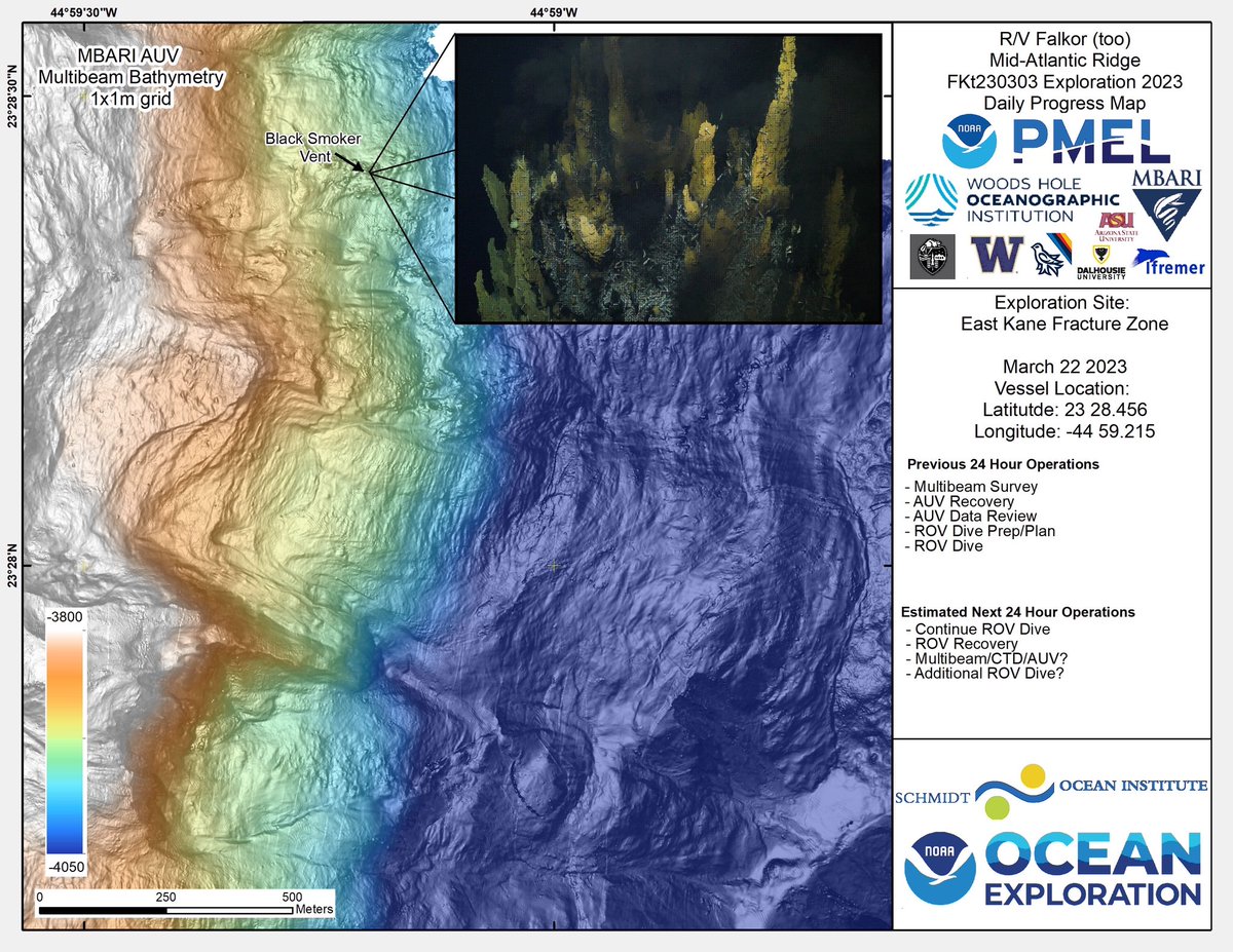 JulesDeep's tweet photo. Just finished an amazing dive at a new site full of black smokers- we found it with CTD, chemistry, &amp; AUVs. This map (thanks Jeff!) shows the new 1 m resolution bathymetry - we were able to pick out chimneys to sample with ROV. #LostCityVents #falkortoo #deepsea #vents #explore https://t.co/DVrsCXTmKl