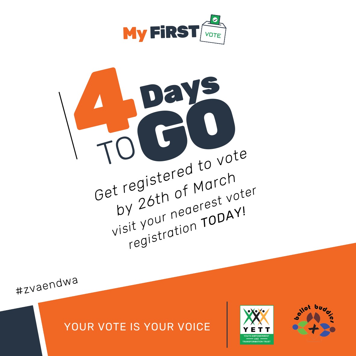 RuralYoungWomen's tweet photo. Get registered to vote by 26th of March #IHaveToVote #Zvaendwa https://t.co/ujw2fdd3tg