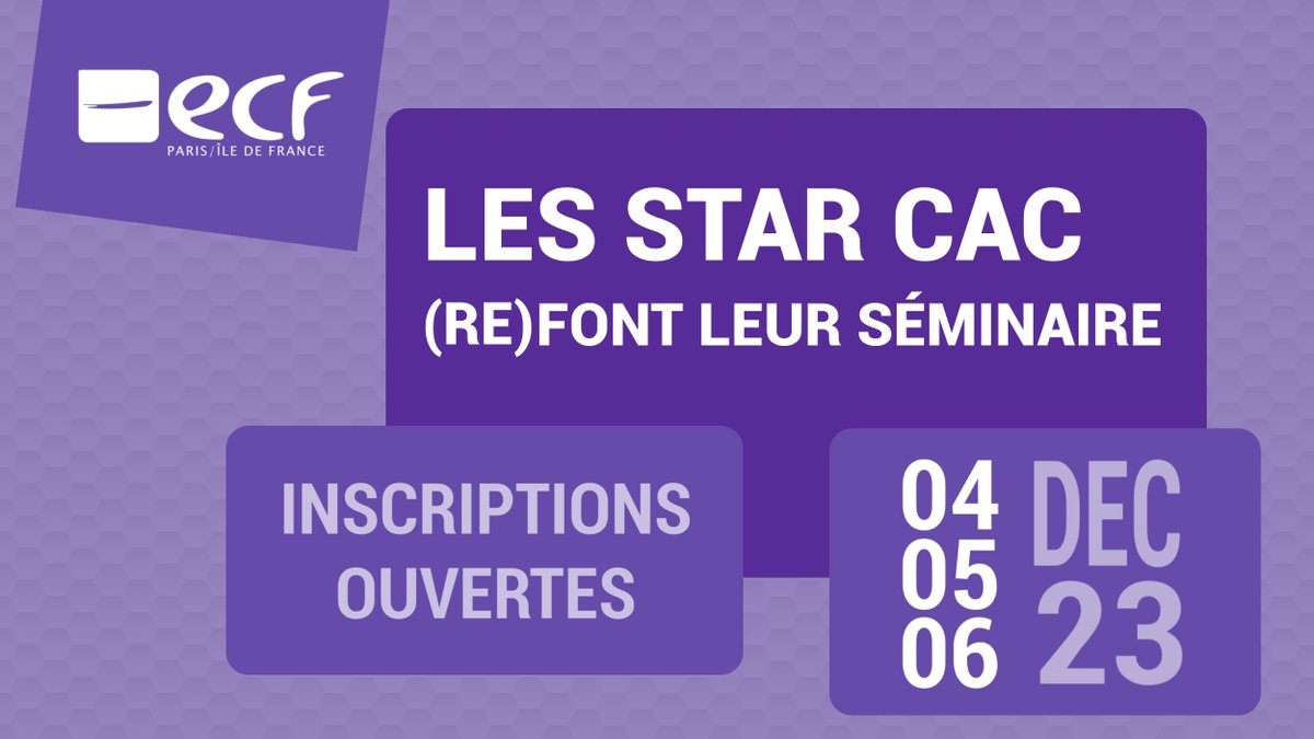 🚀Ouverture des inscriptions !
[ LES STARCAC (RE)FONT LEUR SÉMINAIRE ]
🔵20 heures éligibles au quota de formations obligatoires des commissaires aux comptes
📍4, 5 et 6 décembre 2023 à la Maison de la Chimie
Inscriptions ➡️bit.ly/3K0USZB
